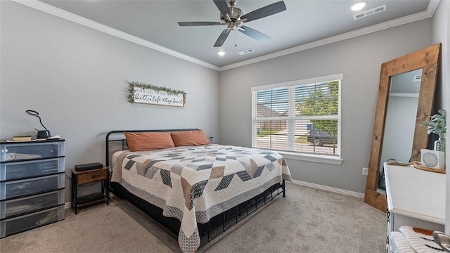 5803 SW Gentle Winds Ave, Bentonville, AR 72713 - bedroom with carpet floors, crown molding, baseboards, recessed lighting, and a ceiling fan