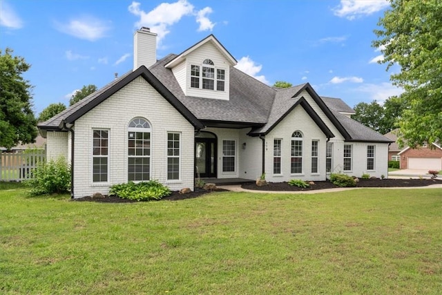 119 Elm St, Centerton, AR 72719 - rear view of property with roof with shingles, a chimney, and brick siding