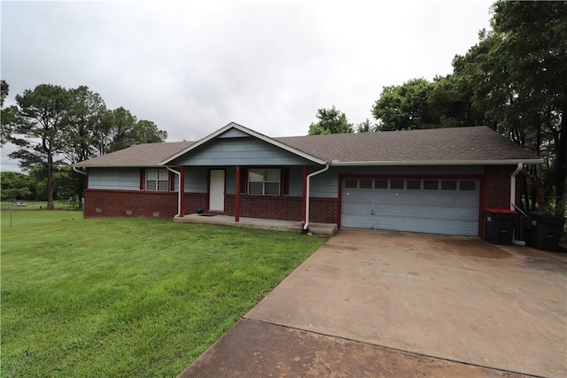 3064 Brandy Ln, Springdale, AR 72762 - ranch-style home with a garage, brick siding, driveway, and a front lawn