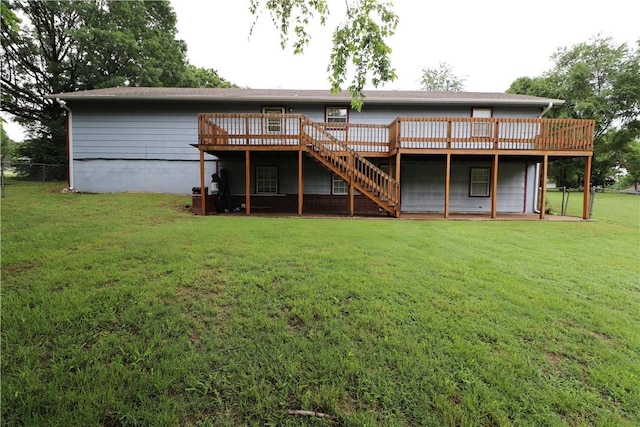 3064 Brandy Ln, Springdale, AR 72762 - rear view of property with a deck, stairs, and a lawn