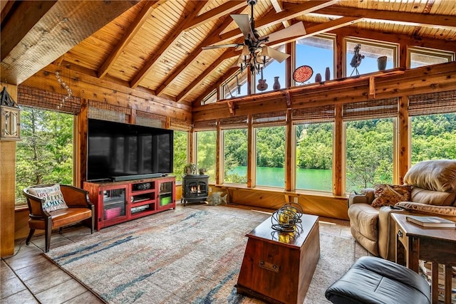 2895 County Road 116, Eureka Springs, AR 72631 - sunroom / solarium featuring a wood stove and healthy amount of natural light
