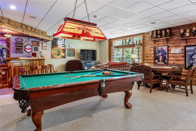 2895 County Road 116, Eureka Springs, AR 72631 - game room with carpet floors, a bar, billiards, and a paneled ceiling