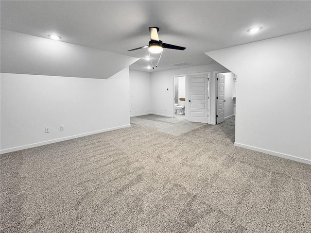 2822 N Grey Squirrel Dr, Fayetteville, AR 72704 - additional living space with a ceiling fan, light colored carpet, baseboards, and recessed lighting