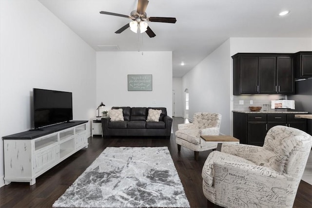 600 Gala Cir, Bentonville, AR 72712 - living area with a ceiling fan, dark wood-type flooring, and recessed lighting