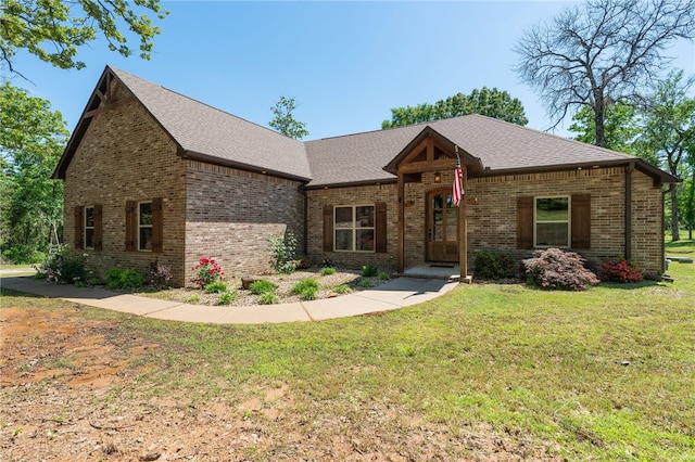 480124 E 1082nd Rd, Muldrow, OK 74948 - view of front of property featuring brick siding, a front yard, and roof with shingles