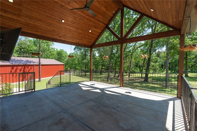 480124 E 1082nd Rd, Muldrow, OK 74948 - view of patio / terrace with a ceiling fan and view of scattered trees