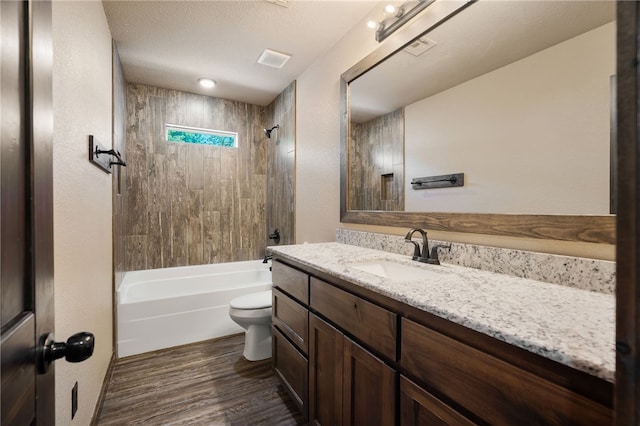 480124 E 1082nd Rd, Muldrow, OK 74948 - bathroom featuring vanity, wood finished floors, toilet, and  shower combination