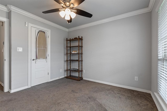 809 Dollar St, Cave Springs, AR 72718 - empty room featuring carpet floors, crown molding, ceiling fan, and baseboards
