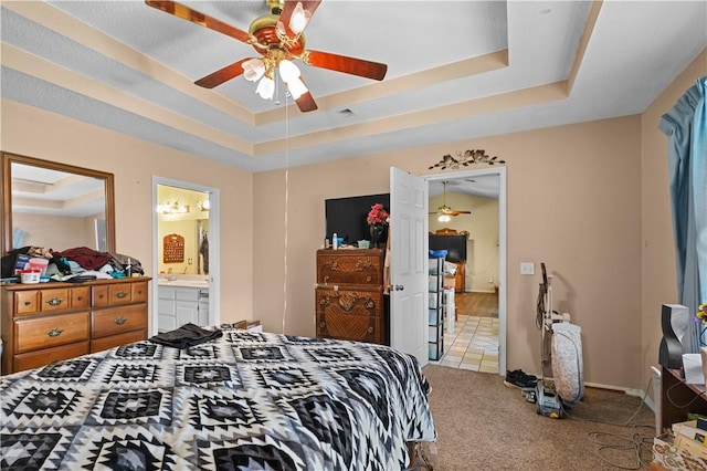 658 Walnut Ridge St, Centerton, AR 72719 - bedroom with a raised ceiling, carpet, ensuite bath, and ceiling fan
