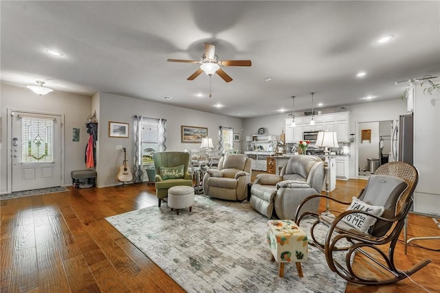 757 Harper Dr, Pea Ridge, AR 72751 - living area with ceiling fan, recessed lighting, and dark wood-style floors