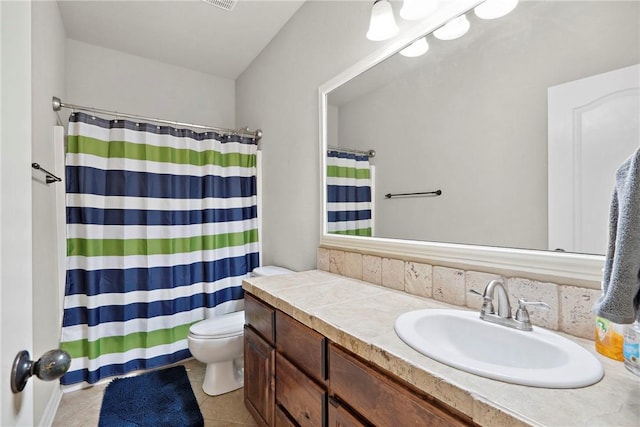 6401 S 42nd St, Rogers, AR 72758 - full bath with toilet, vanity, tile patterned flooring, and a shower with shower curtain