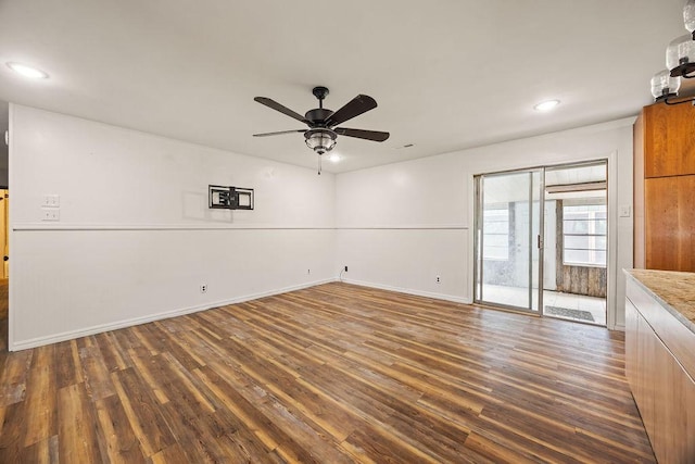 1149 Sunrise Ave, Springdale, AR 72764 - empty room featuring a ceiling fan, dark wood-style floors, baseboards, and recessed lighting