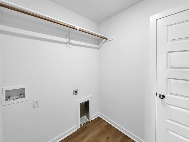 208 Greer St, Pea Ridge, AR 72751 - washroom featuring hookup for an electric dryer, washer hookup, dark wood-style flooring, and baseboards