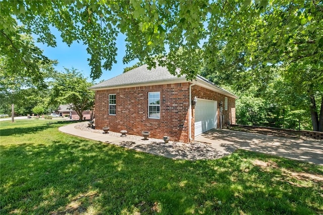 8200 Titleist Cir, Rogers, AR 72756 - view of property exterior featuring brick siding, a lawn, a garage, and a shingled roof