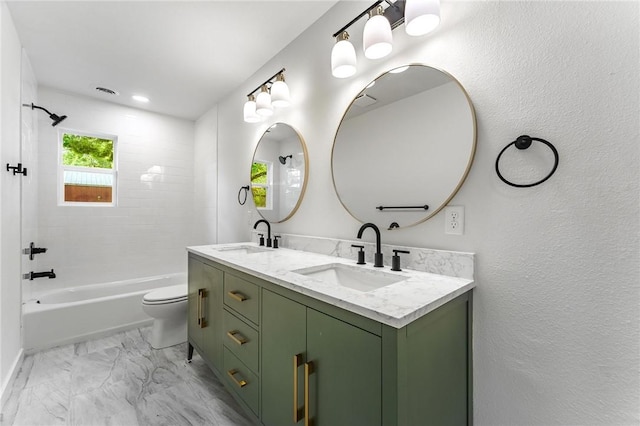 5479 Bob Mills Rd, Springdale, AR 72762 - bathroom with double vanity, toilet, washtub / shower combination, and marble look tile flooring