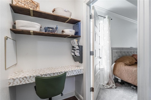 7533 Devonshire Ave, Springdale, AR 72762 - mudroom with ornamental molding, carpet floors, and built in desk