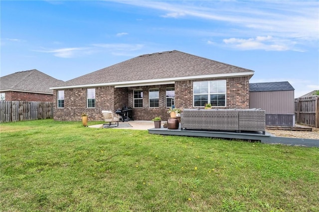 7533 Devonshire Ave, Springdale, AR 72762 - rear view of property with an outdoor living space, brick siding, and roof with shingles