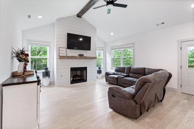 12 Lockhart Dr, Bella Vista, AR 72715 - living room with hardwood / wood-style flooring, a ceiling fan, healthy amount of natural light, a large fireplace, and recessed lighting
