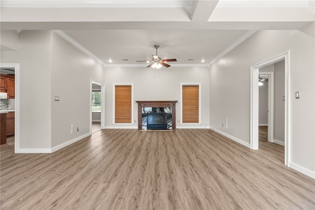8001 Mars Hill Rd, Ar, AR 72011 - unfurnished living room featuring a ceiling fan, light wood-style floors, baseboards, a fireplace, and recessed lighting
