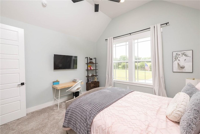2762 Wilson Ln, Fayetteville, AR 72703 - bedroom featuring vaulted ceiling, carpet, baseboards, and ceiling fan