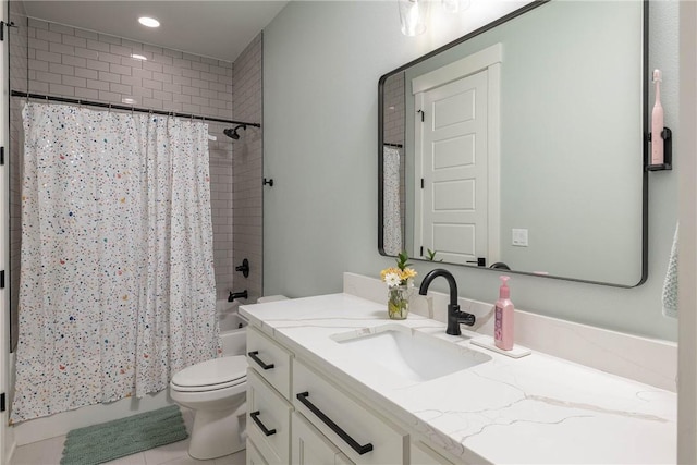 2762 Wilson Ln, Fayetteville, AR 72703 - full bathroom featuring vanity, toilet, tile patterned floors, shower / bath combo, and recessed lighting