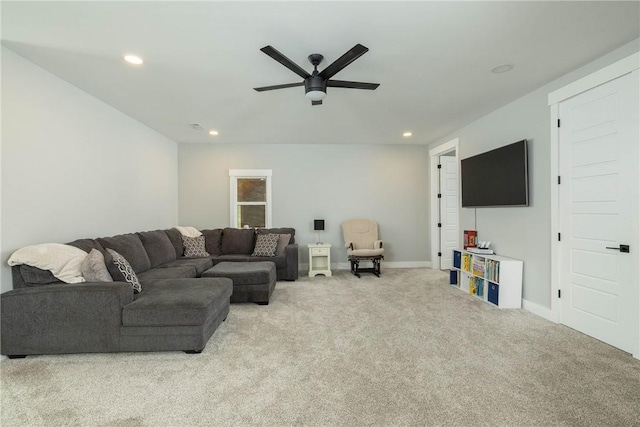2762 Wilson Ln, Fayetteville, AR 72703 - carpeted living room with a ceiling fan, recessed lighting, and baseboards