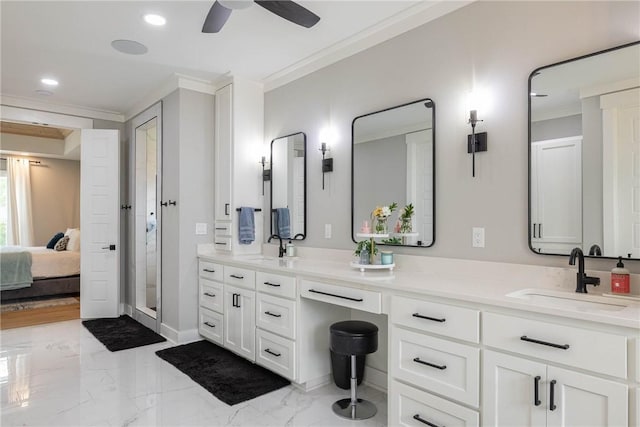2762 Wilson Ln, Fayetteville, AR 72703 - full bath with crown molding, marble finish floors, double vanity, ensuite bath, and a shower stall
