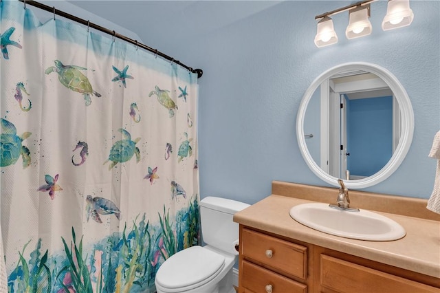 12292 Butler Rd, Prairie Grove, AR 72753 - bathroom featuring toilet, vanity, and a shower with curtain