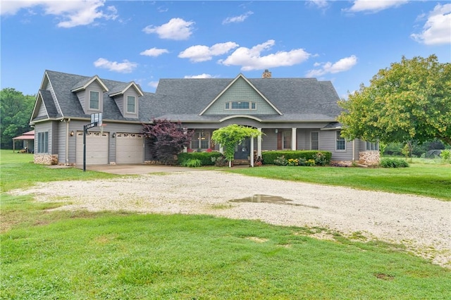 12292 Butler Rd, Prairie Grove, AR 72753 - view of front of property with driveway, a front lawn, a chimney, and roof with shingles