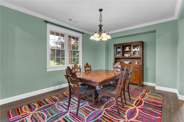 12292 Butler Rd, Prairie Grove, AR 72753 - dining space featuring a chandelier, wood finished floors, baseboards, and crown molding