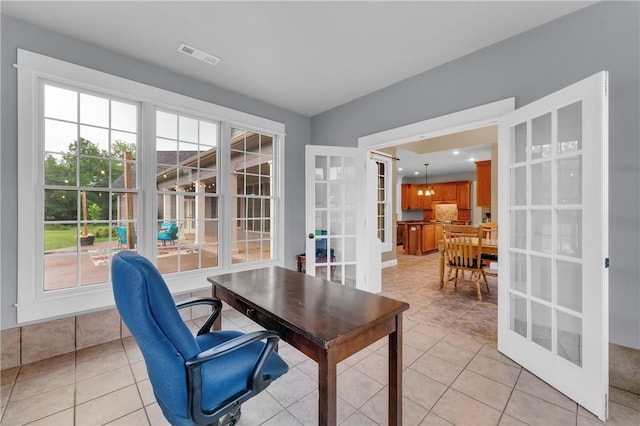 12292 Butler Rd, Prairie Grove, AR 72753 - office area featuring french doors and light tile patterned floors