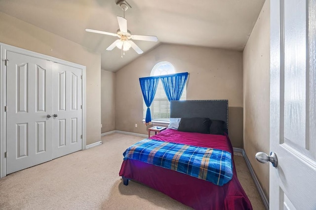809 Irelan, Lowell, AR 72745 - carpeted bedroom featuring vaulted ceiling, a ceiling fan, baseboards, and a closet