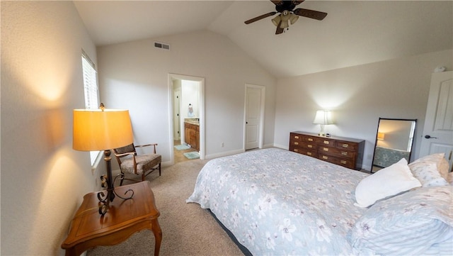 1011 Harvest St, Centerton, AR 72719 - carpeted bedroom with lofted ceiling, ensuite bath, and a ceiling fan
