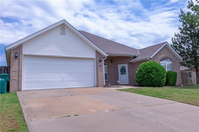 411 Kate Dr, Centerton, AR 72719 - ranch-style home featuring brick siding, roof with shingles, concrete driveway, and an attached garage