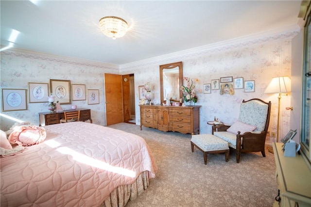 1617 Ranch Dr, Springdale, AR 72762 - carpeted bedroom with wallpapered walls and crown molding