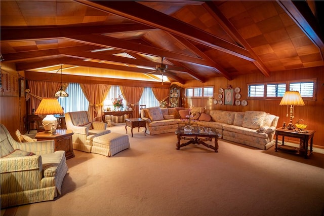 1617 Ranch Dr, Springdale, AR 72762 - living room with wooden walls, carpet floors, and a ceiling fan