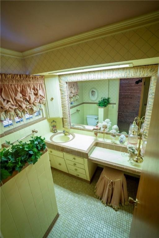 1617 Ranch Dr, Springdale, AR 72762 - bathroom with crown molding, vanity, and tile patterned floors
