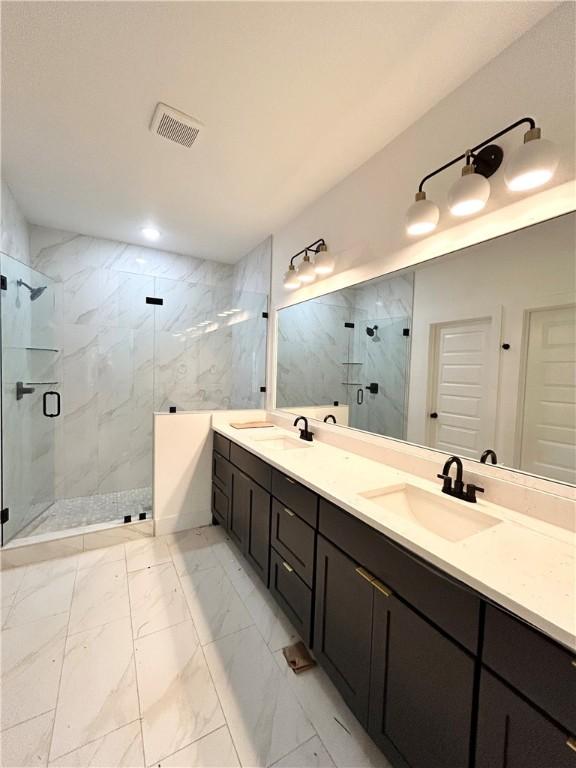 1 Consett Ln, Bella Vista, AR 72714 - full bathroom with marble finish flooring, a marble finish shower, and double vanity