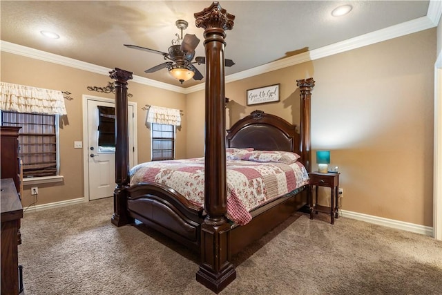 14453 Merritt Dr, Pea Ridge, AR 72751 - bedroom featuring carpet flooring, ornamental molding, baseboards, and recessed lighting
