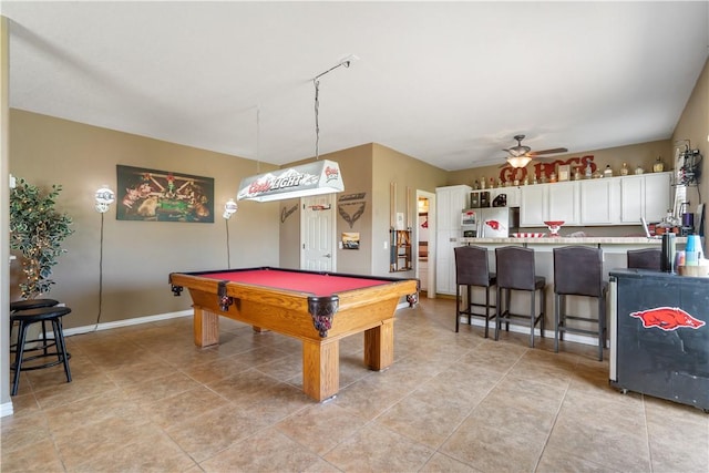 14453 Merritt Dr, Pea Ridge, AR 72751 - rec room with pool table, a ceiling fan, light tile patterned floors, and baseboards