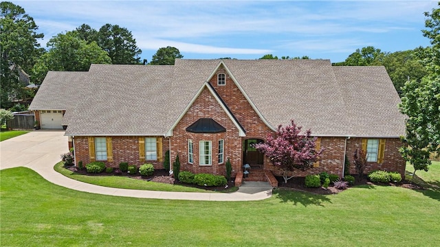 306 Osage Ct, Russellville, AR 72802 - view of front facade with a front yard, brick siding, concrete driveway, and a shingled roof