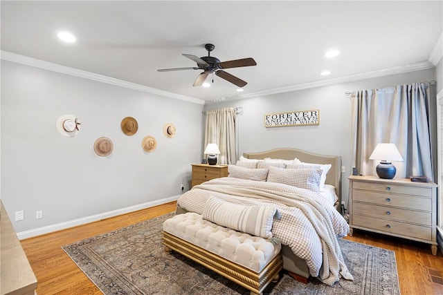 306 Osage Ct, Russellville, AR 72802 - bedroom with crown molding, recessed lighting, baseboards, wood finished floors, and ceiling fan