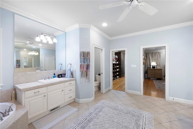 306 Osage Ct, Russellville, AR 72802 - full bath featuring a ceiling fan, ornamental molding, tile patterned floors, vanity, and a garden tub