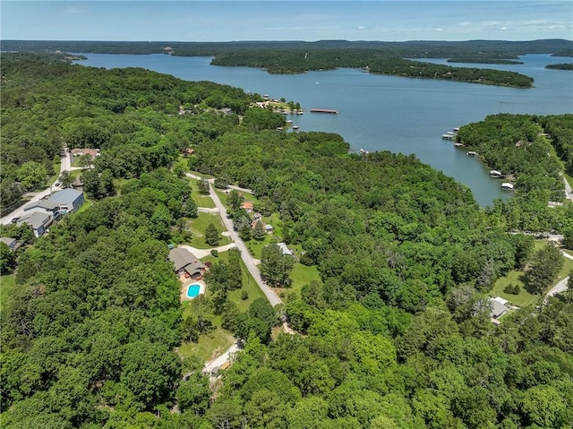 19051 Pinecrest Ln, Rogers, AR 72756 - drone / aerial view of a heavily wooded area and a nearby body of water