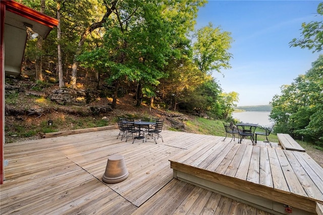 9151 Bay Ridge Ln, Garfield, AR 72732 - deck featuring outdoor dining area and a water view