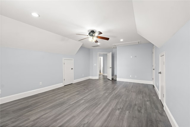 600 Rocky Xing, Fayetteville, AR 72704 - bonus room with attic access, ceiling fan, recessed lighting, dark wood-style floors, and baseboards