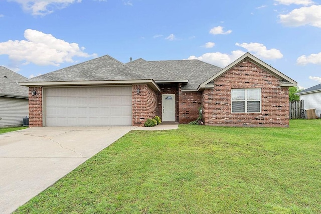 801 SW Castlewood St, Bentonville, AR 72712 - view of front of home with brick siding, a garage, roof with shingles, and a front yard