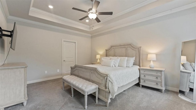 809 Ravine St, Cave Springs, AR 72718 - bedroom featuring light carpet, a raised ceiling, crown molding, baseboards, and recessed lighting