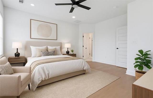 7101 SW Basswood Ave, Bentonville, AR 72713 - bedroom featuring light wood-style floors, recessed lighting, ceiling fan, and baseboards