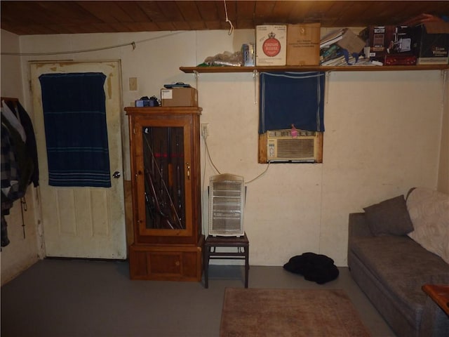 396 Dawn Light Dr, Western Grove, AR 72675 - living room with heating unit, wooden ceiling, and cooling unit